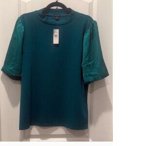 Ann Taylor Puff Sleeve Mixed-Fabric Top